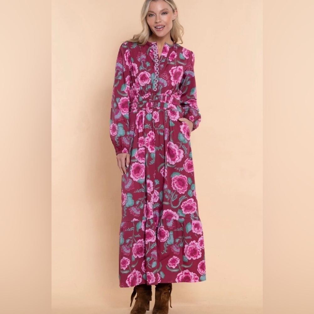 NWT! Sheridan French Eloise Maxi Dress Long Sleeve in Mulberry Floral Size Small